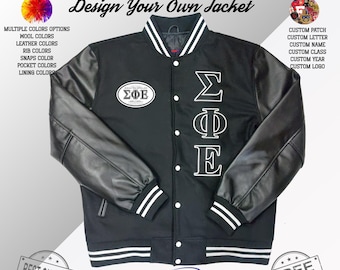 Chaqueta universitaria Sigma Phi Epsilon personalizada: chaqueta Letterman de lana y cuero