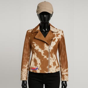 Handgefertigte Hair-On Rindsleder Bikerjacke: Western Cowgirl Mantel