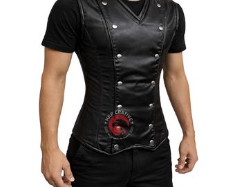 Men’s Steampunk Satin Corset Vest – Steel Boned Gothic Waistcoat for Cosplay & Fashion