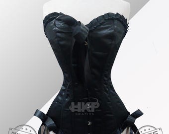 Satin Overbust Corset: Steel Boned Lace-Up Waist Trainer