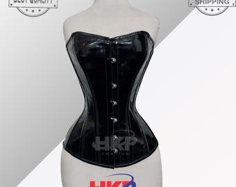 Corsetto overbust in PVC nero: corsetto con allacciatura e stecche