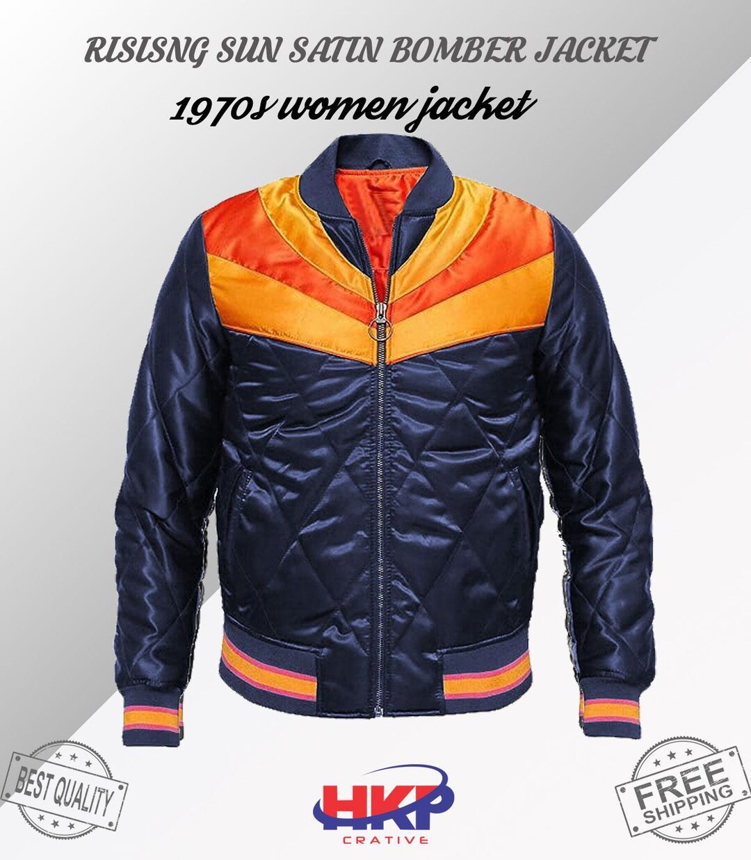 Navy Bomber Jacket Rising Sun Jacket Quilted 70s Style Satin ...