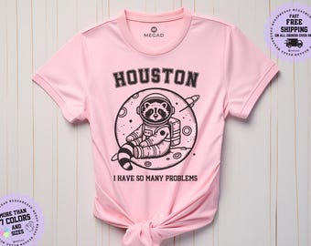Houston I Have So Many Problems Shirt, Raccoon In Space Shirt, Retro 90s Graphic Shirt, Funny Galaxy Graphic Shirt, Womens Meme Graphic Tees