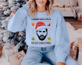 Suéter feo, camiseta de Messi, sudadera de cuello redondo, sudadera de vacaciones de Messi, sudadera de fútbol, navidad fea, regalo para el mejor amigo, fútbol
