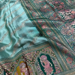 Pure Satin Silk Rangkat Saree | Mint Green
