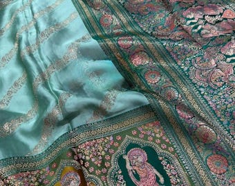 Pure Satin Silk Rangkat Saree | Mint Green