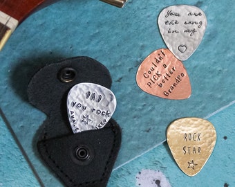 Guitar Pick Keychain with Case, Father's Day Gifts, Gifts for Him, Gifts for Guitar Players, You Rock, I Pick You, Personalized Hand Stamped