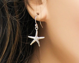 Cute Starfish Earrings, Sterling Silver Starfish Beach Jewelry, Starfish Jewelry, Sterling Silver Starfish Shore Jewelry Gift, Gifts for Her