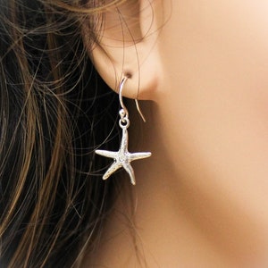 Cute Starfish Earrings, Sterling Silver Starfish Beach Jewelry, Starfish Jewelry, Sterling Silver Starfish Shore Jewelry Gift, Gifts for Her