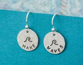 Make Wave Earrings, Sterling Silver Ocean Wave Earrings, Hawaii Ocean Jewelry, Ocean Earrings, Sterling Silver Surfer Jewelry, Gifts for Her