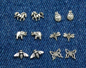 Animal & Insect Studs in Sterling Silver - Bumblebee, Lady Bugs, Butterfly, Horses, Elephants and Dragonfly, Minimalist Stud Earrings