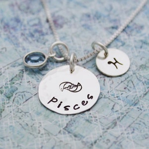 Pisces Zodiac Necklace - Sterling Silver Pisces Zodiac Necklace - Pisces Birthday Jewelry - Astrological Sign Birthday Gift