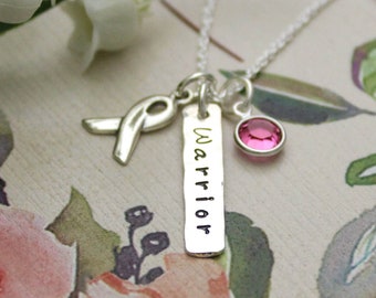 Personalized Cancer Survivor Necklace in Sterling Silver, Cancer Warrior Necklace Gift