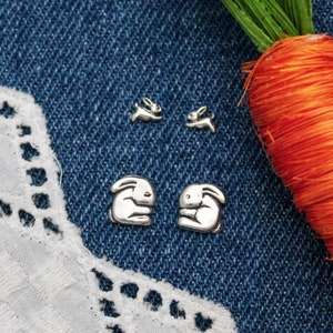 Cute Bunny Rabbit Studs in Sterling Silver, Bunny Rabbit Earrings, Small Easter Basket Gift, Easter Gift for Her, Minimalist Stud Earrings