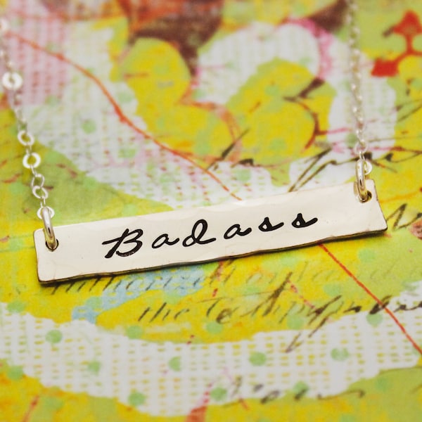 Badass Necklace in Sterling Silver, Badass, Gift for Her