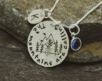 The Mountains Are Calling Necklace, Adventure Jewelry, Mountain Necklace, Outdoors Hiking Climbing Hand Stamped Jewelry, Graduation Jewelry