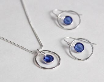 Sapphire September Birthstone Necklace: Sterling Silver Twig Pendant