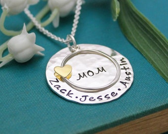 Mother's Day, Personalized Family Mother Grandmother Necklace Hand Stamped Jewelry, Mom Necklace, Custom Mom Gift