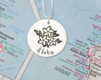 Aloha Plumeria Necklace, Hawaii Necklace, Hawaiian Jewelry, Plumeria Flower Necklace, Personalized Jewelry, Aloha Jewelry, Aloha Hawaii Gift