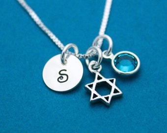 Star of David Charm Necklace for Bat Mitzvah  Personalized Sterling Silver Hand Stamped Jewelry