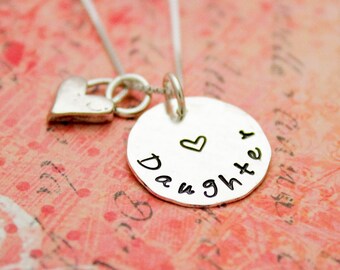 Daughter Necklace with Heart Charm in Sterling Silver