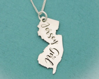 Sterling Silver Jersey Girl Necklace, Silver New Jersey State Charm Necklace, Jersey Girl Gift, Gift for Her, New Jersey Jewelry, NJ Jewelry