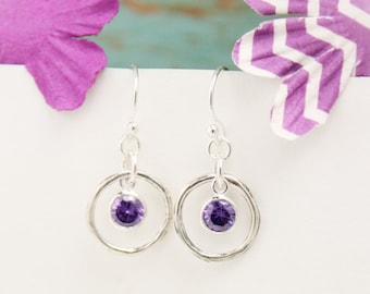 Örhängen med födelsesten i februari, ametistsmycken, födelsedagspresent i februari, smycken med födelsesten i februari, örhängen i februari, sterlingsilver