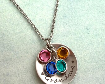 Grandma Necklace Stainless Steel with Birthstones