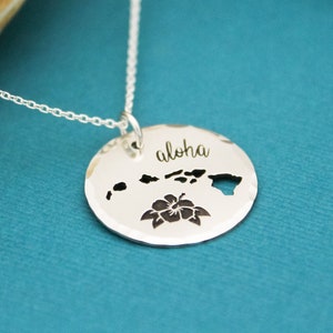 Hawaii Aloha Halskette, Hawaii-Inseln Halskette, hawaiianischer Schmuck, Hibiskus Blume Halskette, personalisierter Schmuck, Aloha Schmuck