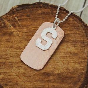 Boys Copper Dog Tag Necklace: Personalized Sterling Silver Initial
