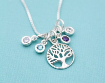 Mother's Day Gift, Personalized Family Tree Necklace, Tree of Life Necklace, Mother Birthstone Jewelry, Grandmother Jewelry
