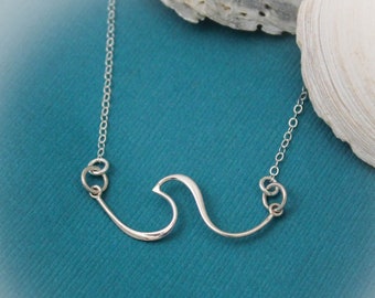 Wave Necklace, Sterling Silver Wave Necklace, Make Waves Jewelry, Wave Bar Necklace, Sterling Silver Beach Bar Necklace, Gift for Her