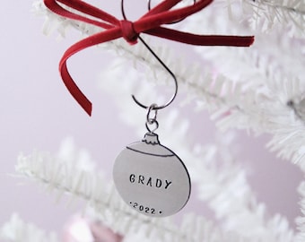Personalized Custom Christmas Ornament Hand Stamped in Aluminum
