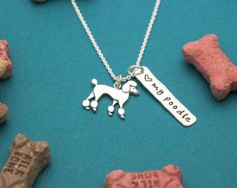 LOVE my POODLE Necklace, Sterling Silver Dog Necklace, Poodle Lover Gift, New Pet Gift, Dog Poodle Jewelry, Poodle Necklace, Hand Stamped