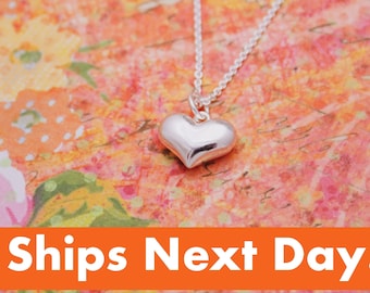 Dainty Sterling Silver Puffy Heart Necklace: Valentine's Gift