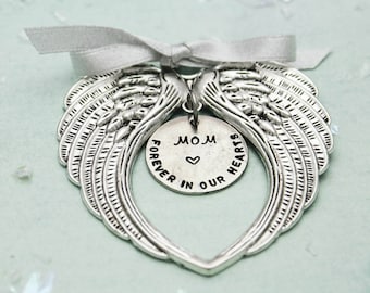 Adorno conmemorativo personalizado: regalo de recuerdo con alas de ángel estampadas a mano