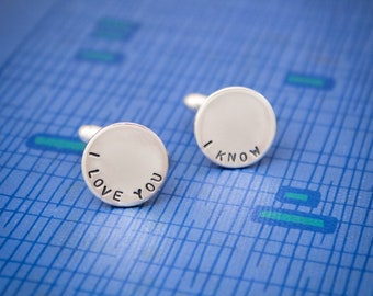 Star Wars Quote Cuff Links, Han Solo, I Love You I Know Cufflinks, Personalized Cuff Links, Cuff Links with Gift Box, Gifts for Him