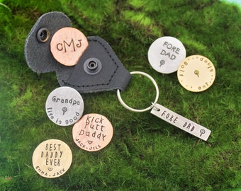 Golf Marker with Keychain, Father's Day Gifts, Gifts for Him, Dad or Grandpa Copper, Brass, Aluminum Hand Stamped Personalized Key Chain