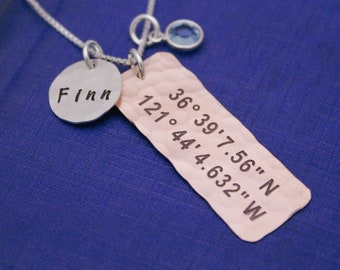 CHART your Special Place Latitude and Longitude  Personalized Copper, Silver, or Brass Coordinates Necklace Hand Stamped Jewelry