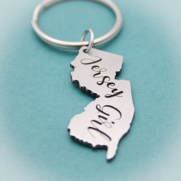 Jersey Girl Keychain, Aluminum New Jersey State Shape Keychain, Jersey Girl Gift, Gift for Her, New Jersey Keychain, NJ State Gift
