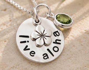 Hand Stamped Sterling Silver Aloha Necklace: Plumeria & Pearl