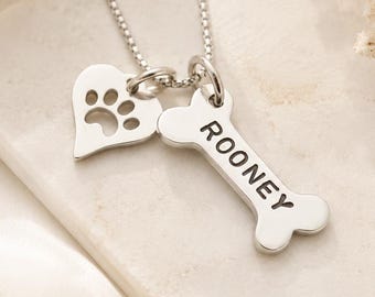 パーソナライズされた犬の骨ネックレス、宝石付き、ペットネックレス