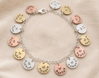 Mom or Grandma Charm Bracelet Hand Stamped Personalized Choose your Number of Children