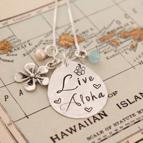 Live Aloha Sterling Silver Plumeria Necklace: Hand Stamped