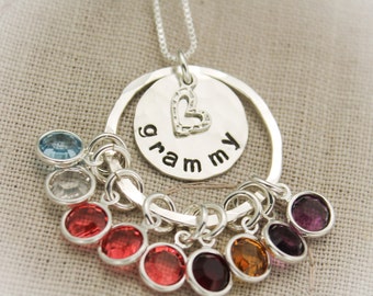 Personalized Grandma Birthstone Necklace in Sterling Silver - Mother’s Day gift for Grandmother - Grandchildren Necklace for Grandma