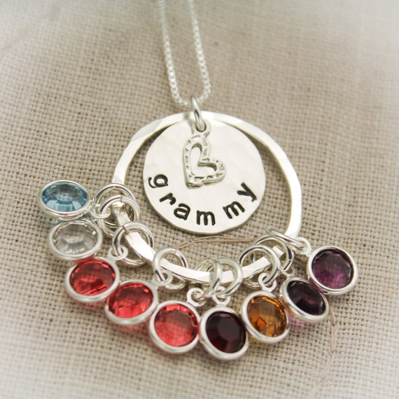 Silver Stamped Tag Charm Necklace for Three Grandchildren