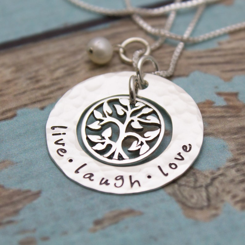 Personalized Hand Stamped Family Tree Necklace Sterling Silver