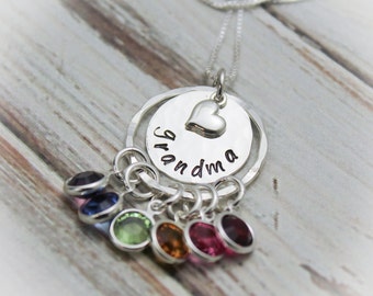 Personalized Grandmother Necklace, Grandma MomMom Nana Grammy Nanny Nonna Oma Gigi Mimi Birthstone Grandchildren Necklace, Mother's Day Gift