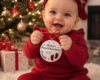 Personalized Baby's First Christmas Ornament: Hand Stamped Aluminum