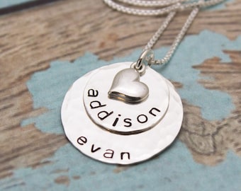 Mother's necklace, Mommy Gift, Sterling Silver Layered, Gifts for Mom, Gifts for Her, Mother's Day Gift, Hand Stamped, Personalized Jewelry